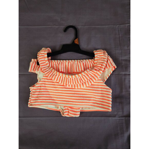 NWT Girls 2-Piece Ruffle Bikini Swimsuit – Size Medium 7/8 Coral Stripe UPF 50+ - Picture 3 of 3